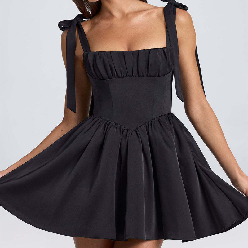 Bow-tied strap backless short dress, view 3 - MRSLM