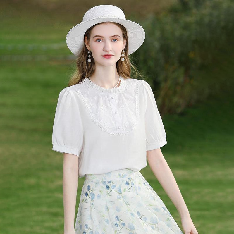 white lace puff sleeve blouse - MRSLM