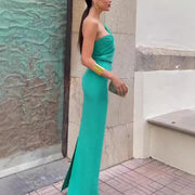 women's solid color backless dress, view 3 - MRSLM