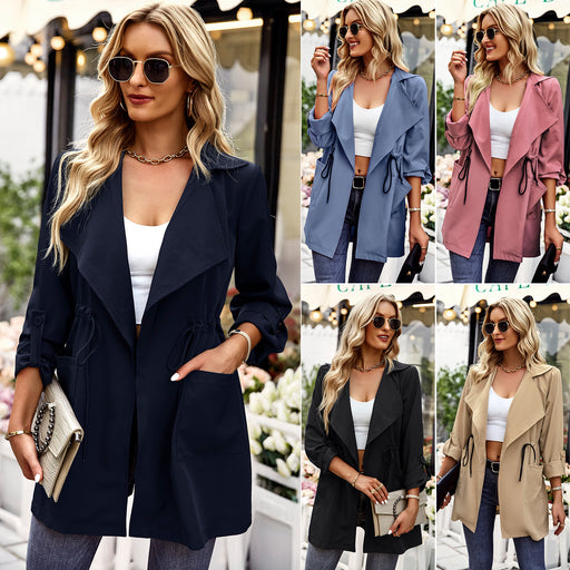 women's slim fit solid color coat top - MRSLM