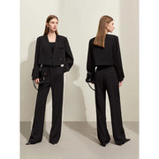 women's V-neck blazer and wide-leg pants set, view 6 - MRSLM