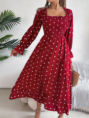 casual square collar polka dot swing dress, view 6 - MRSLM