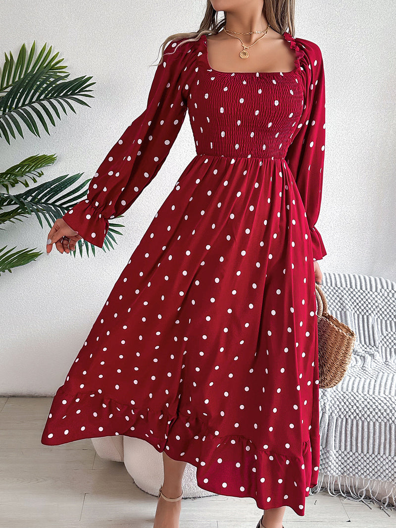 casual square collar polka dot swing dress, view 6 - MRSLM