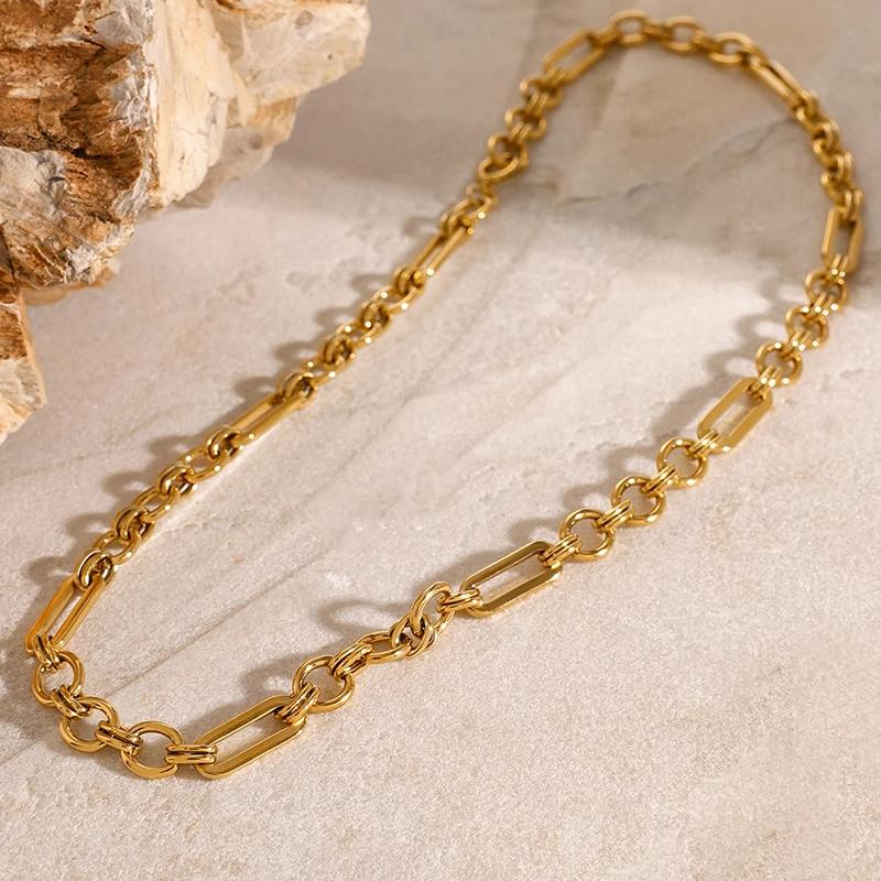 gold plated waterproof paperclip necklace, view 2 - MRSLM