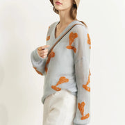 women's v-neck jacquard loose sweater, view 7 - MRSLM