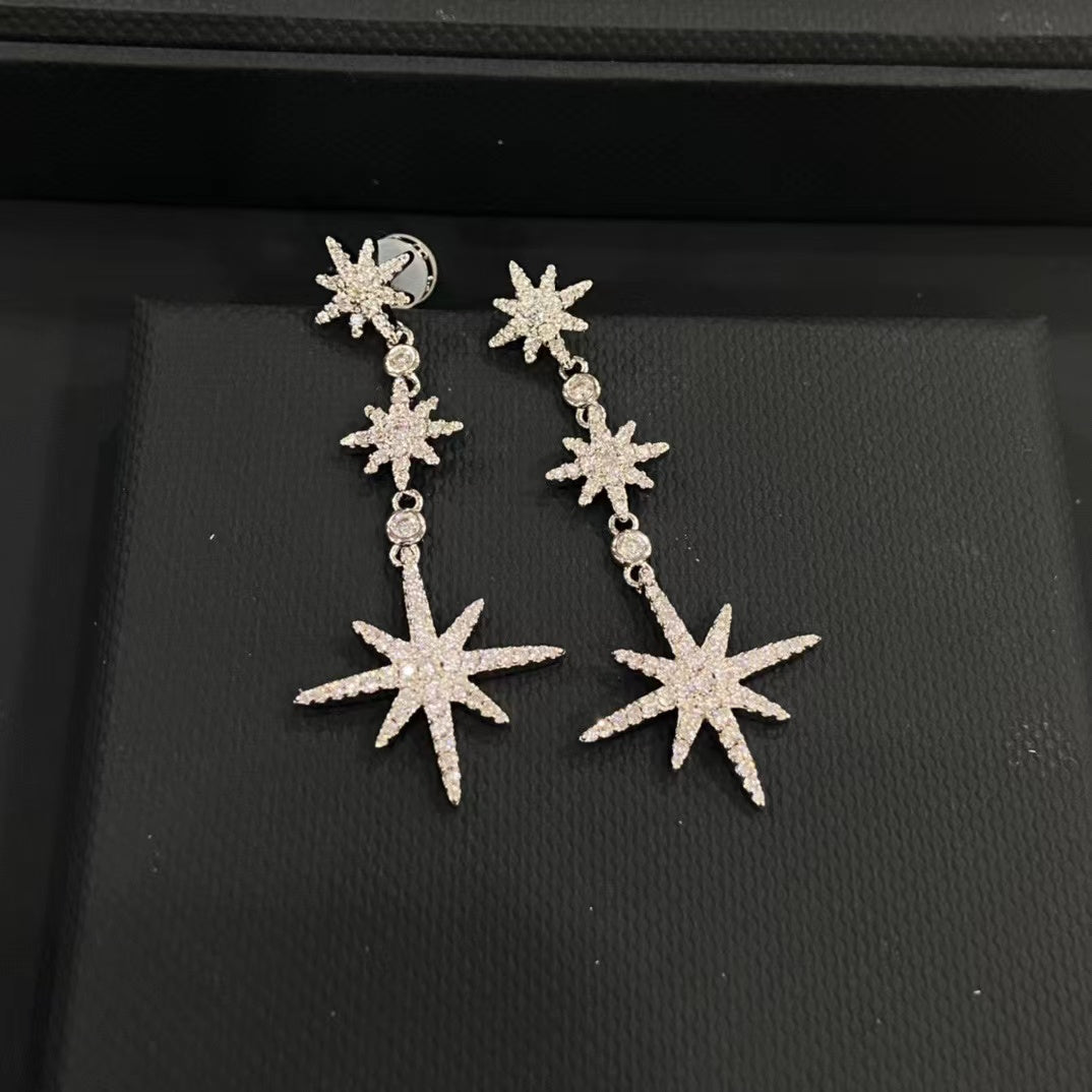 Sterling Silver Six Point Star Pendant Earrings