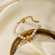 gold plated pearl flower ball bracelet, view 9 - MRSLM