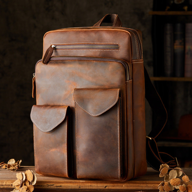 crazy horse leather backpack, view 4 - MRSLM