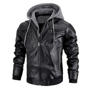 hooded pu leather jacket men, view 2 - MRSLM