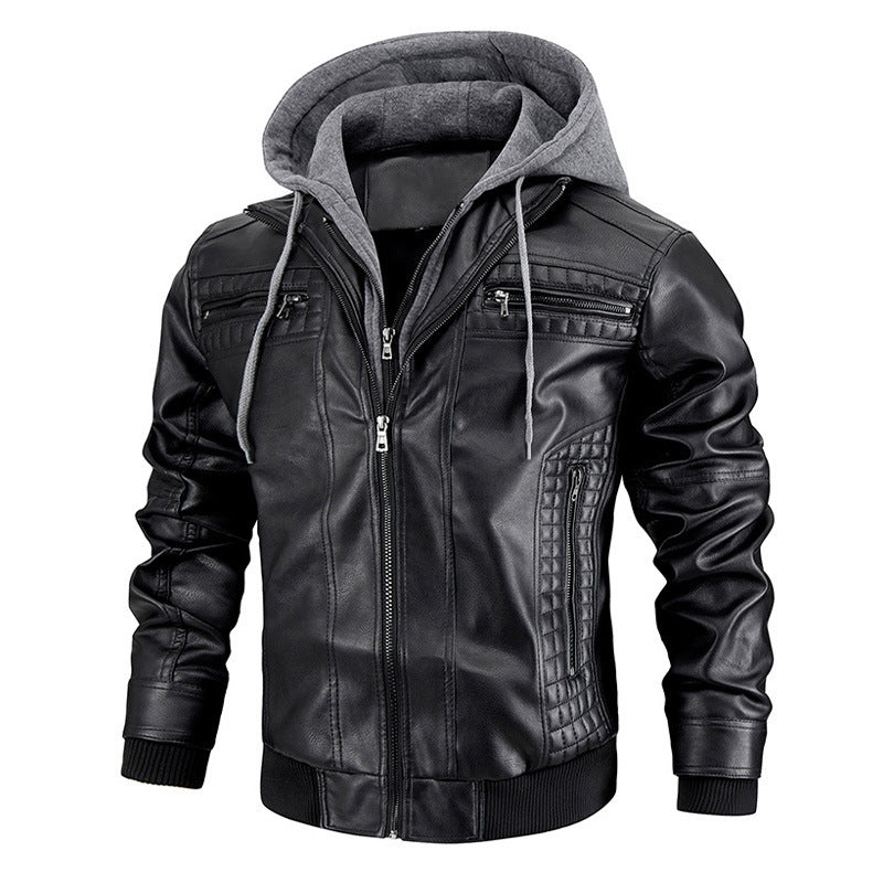 hooded pu leather jacket men, view 2 - MRSLM