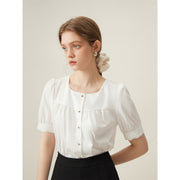 white square collar puff sleeve shirt, view 2 - MRSLM