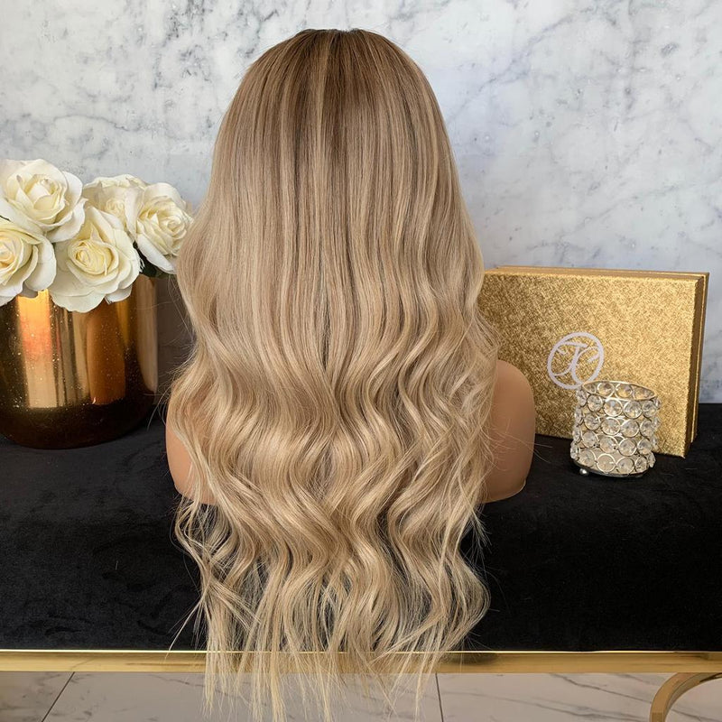 golden big wave long curly wig, view 6 - MRSLM