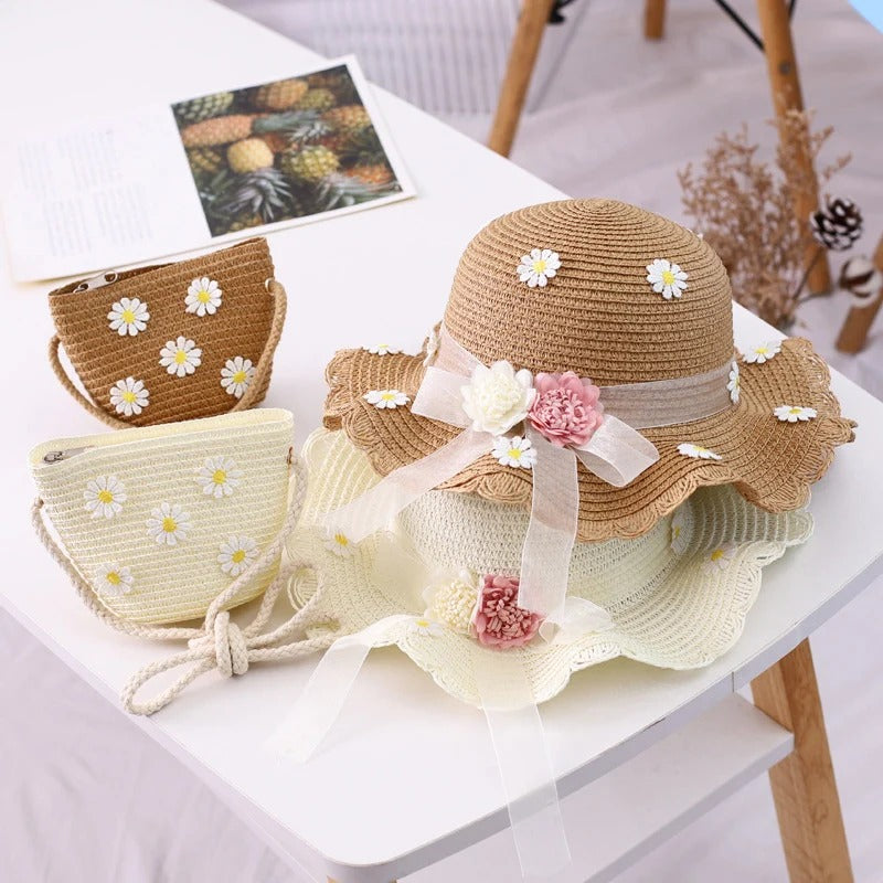 kids daisy sun hat and handbag set, view 15 - MRSLM