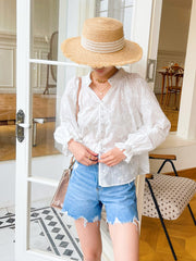 women's embroidered cotton long sleeve shirt, view 4 - MRSLM