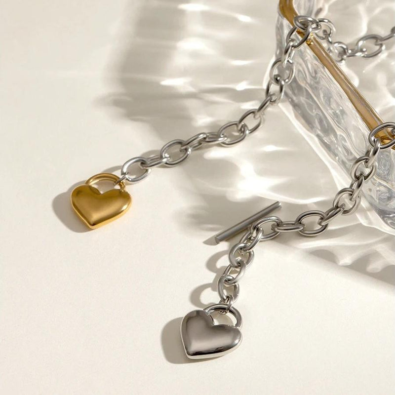 Gold plated heart pendant necklace, view 6 - MRSLM