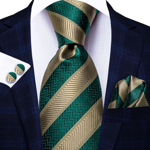 green striped silk necktie set for men - MRSLM