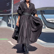puff sleeve swing dress black, view 2 - MRSLM
