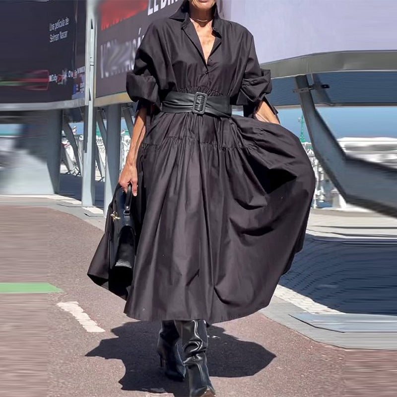 puff sleeve swing dress black, view 2 - MRSLM