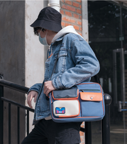retro color-blocking large capacity satchel, view 4 - MRSLM