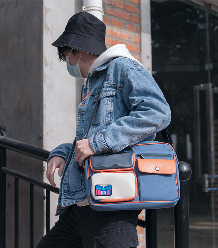 retro color-blocking large capacity satchel, view 4 - MRSLM