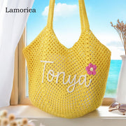 hollow-out knitted tote bag for women, view 9 - MRSLM
