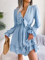 lace-up ruffle chiffon swing dress, view 7 - MRSLM