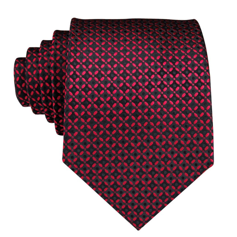 Burgundy black plaid silk necktie set, view 5 - MRSLM