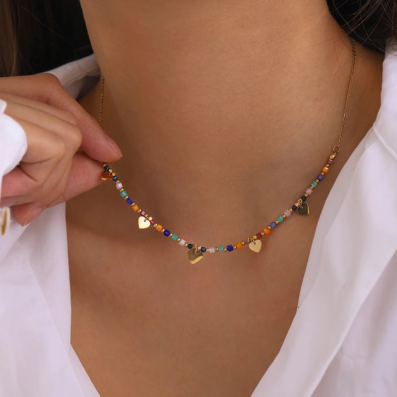 18k gold plated heart sequin necklace, view 3 - MRSLM
