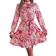 Stand collar ruffle a-line dress, view 5 - MRSLM
