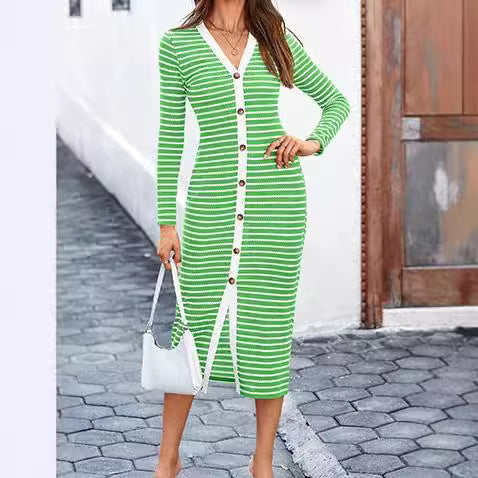 Striped mid-length dress, view 3 - MRSLM