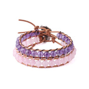 cowhide rope natural crystal bead bracelet, view 4 - MRSLM