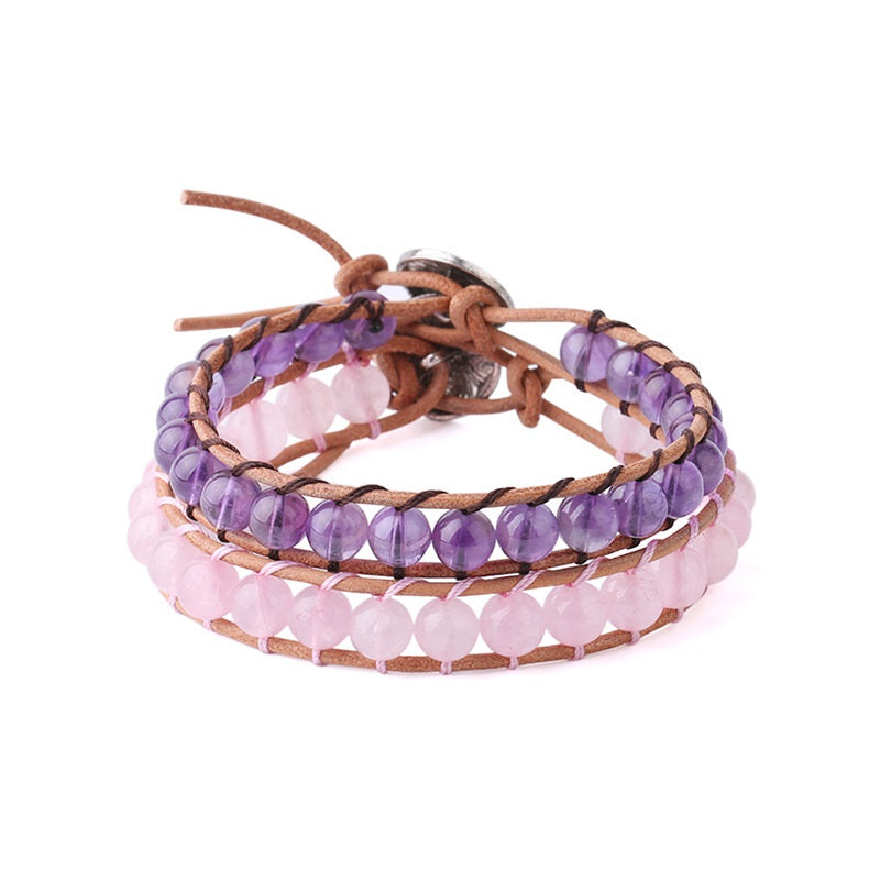 cowhide rope natural crystal bead bracelet, view 4 - MRSLM