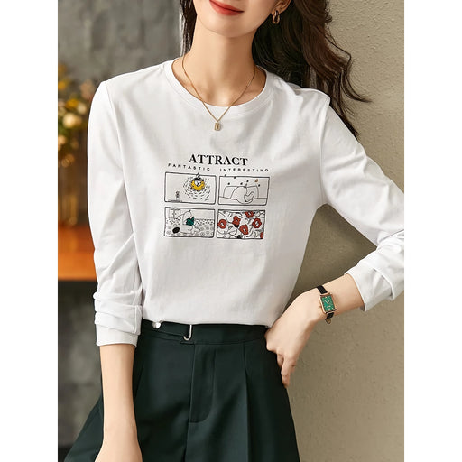 women's cartoon print cotton pullover, view 3 - MRSLM