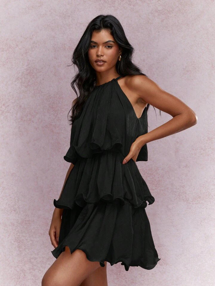 strapless ruffle trim midi dress, view 7 - MRSLM
