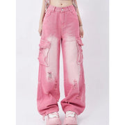 pink high waist wide leg jeans, view 4 - MRSLM