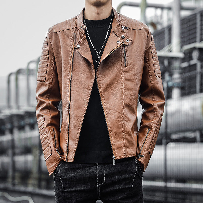men's PU leather jacket coat, view 3 - MRSLM