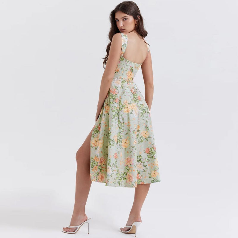 high split print A-line midi dress, view 8 - MRSLM