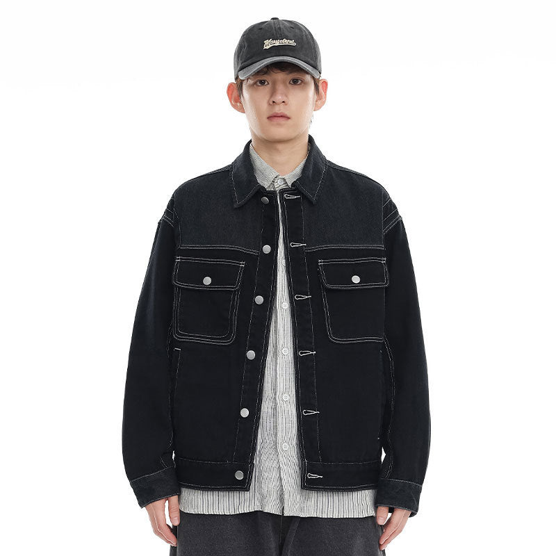 Color stitching denim coat, view 6 - MRSLM