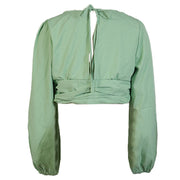 women's long sleeve deep v cropped top, view 3 - MRSLM