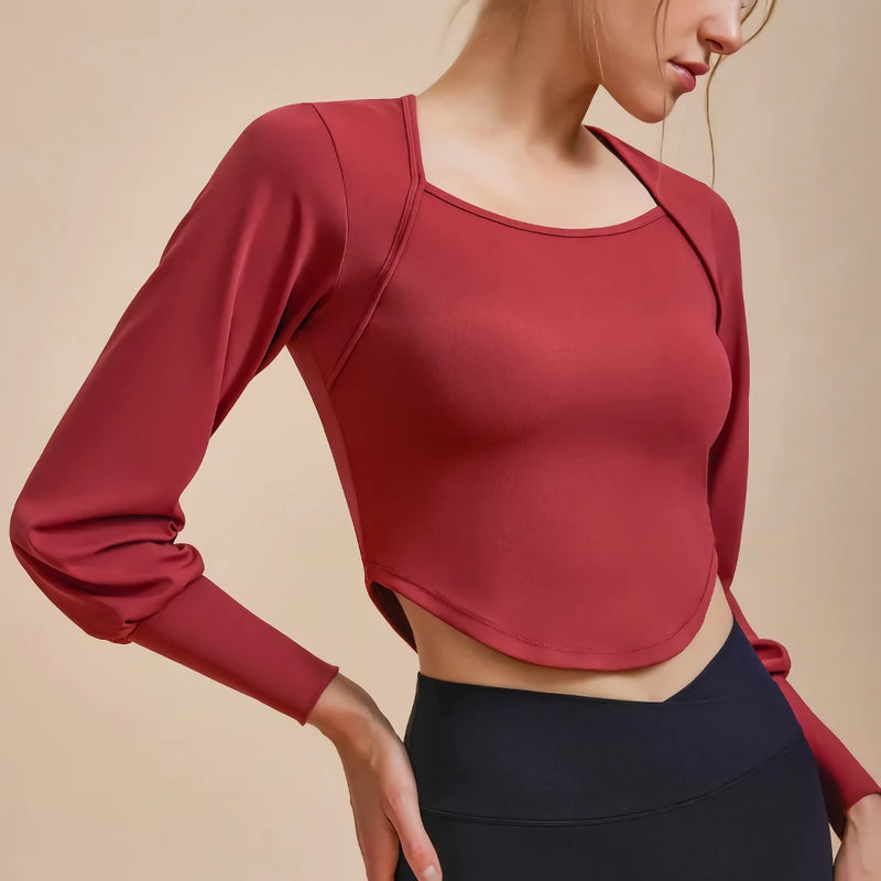 women's retro long sleeve yoga shirt, view 9 - MRSLM