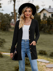 women's brushed stripe long sleeve cardigan coat, view 3 - MRSLM