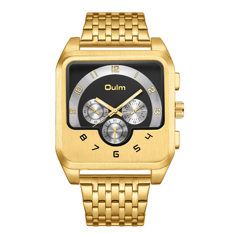 gold men's square quartz watch, view 3 - MRSLM
