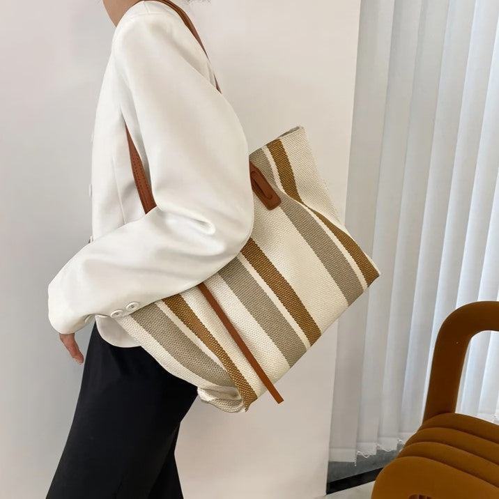 Striped canvas tote bag, view 7 - MRSLM