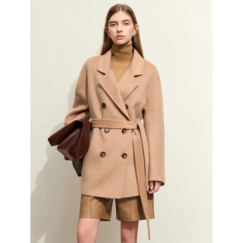 women's long double-breasted wool coat, view 2 - MRSLM