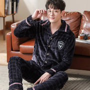 Men's flannel lounge robe cardigan set, view 11 - MRSLM