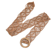 boho woven belt with wooden buckle, view 8 - MRSLM