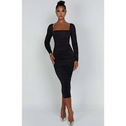 long sleeve ruched midi dress, view 8 - MRSLM