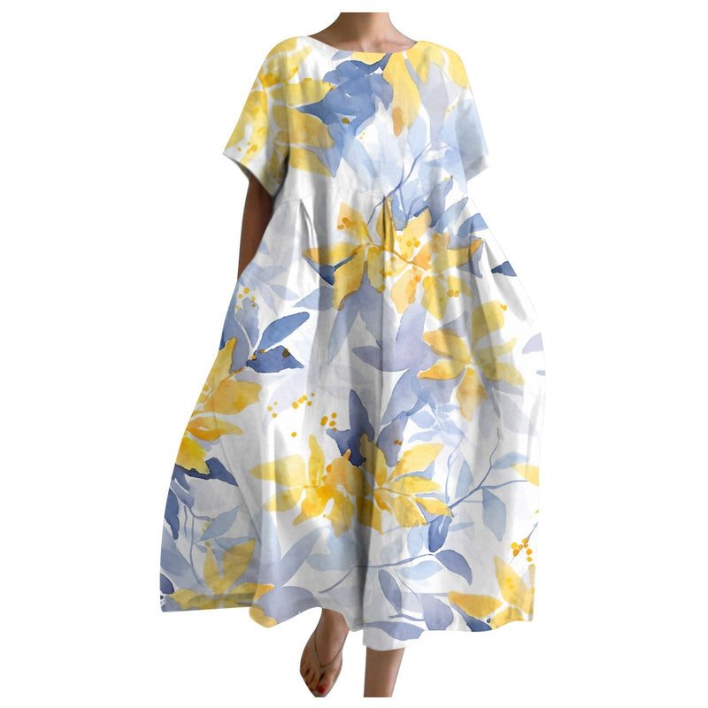 women's loose round neck printed dress, view 10 - MRSLM