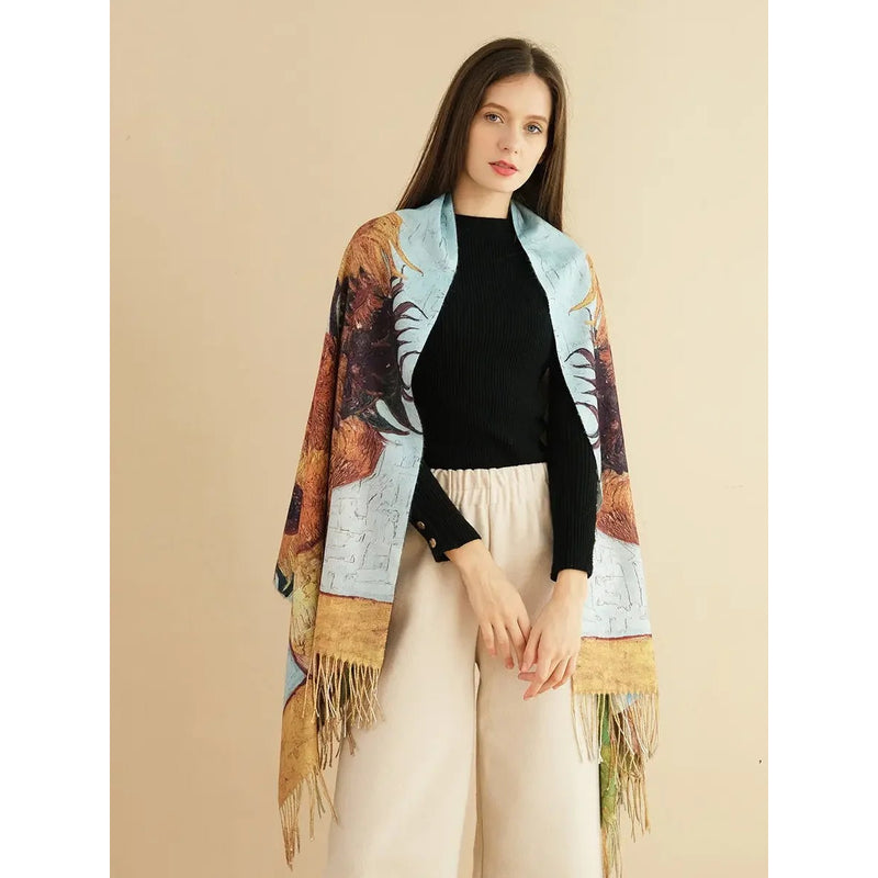 sunflower print pashmina shawl, view 4 - MRSLM