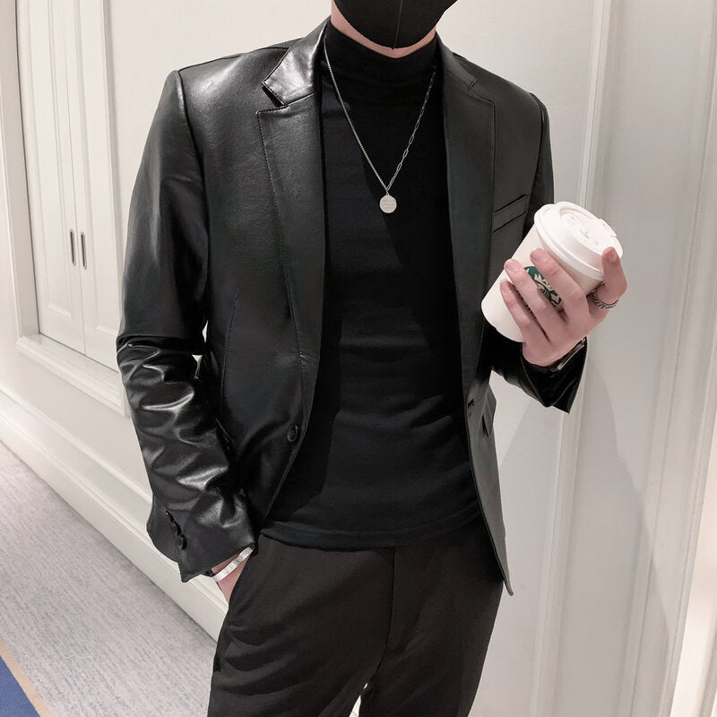 men's slim PU leather jacket, view 3 - MRSLM